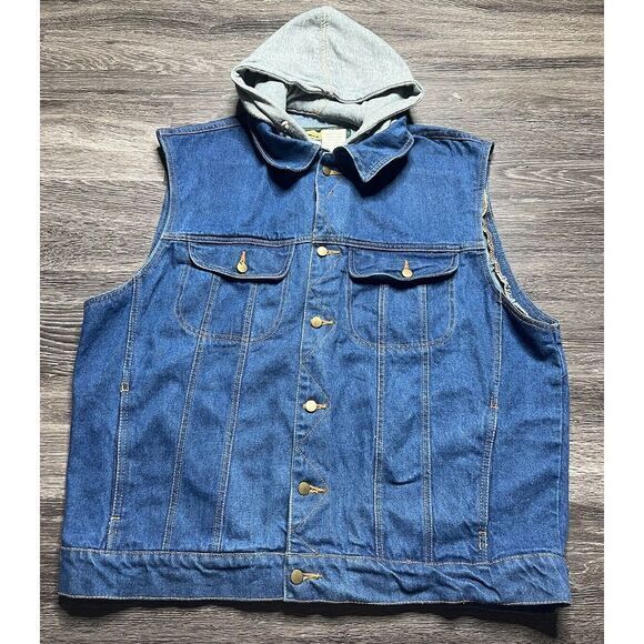 Vintage Looney Tunes Denim Vest Mens XL Button Hoodie‎ Eagles Ridge 1994 - Picture 2 of 8